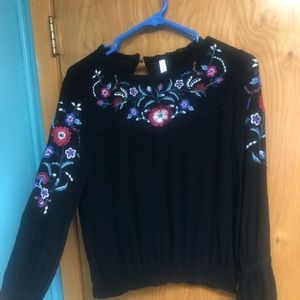 Black and floral bell sleeve top
